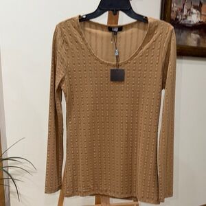 Lior Paris Zina-T Camel Tan Long-Sleeve Scoop Neck Textured Top 
Size L